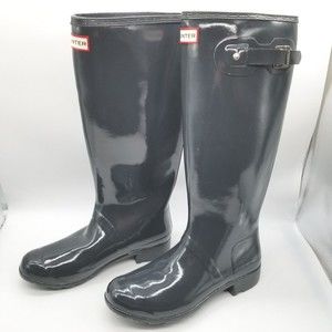 Hunter Womens Gray Tall  Gloss Rain Boots Sz 9